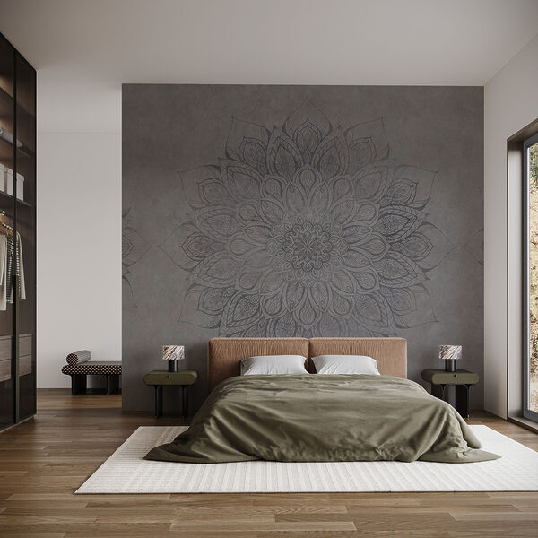 Grijze en zwarte mandala Fotobehang Grijze en zwarte mandala