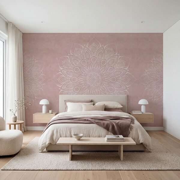 Witte en roze mandala Fotobehang Witte en roze mandala