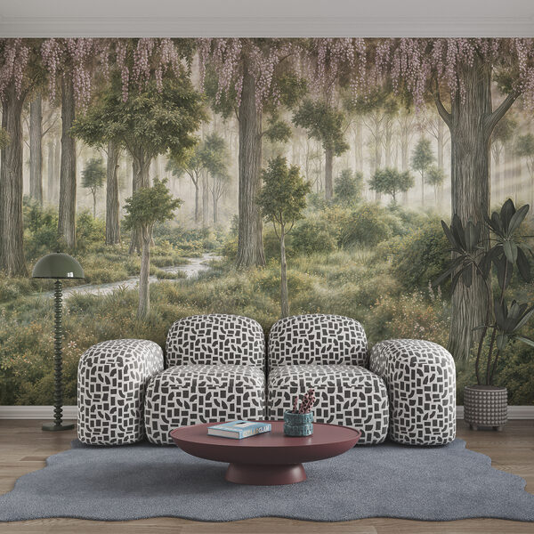 Schilderij van een bos met bomen en planten Schilderij van een bos met bomen en planten