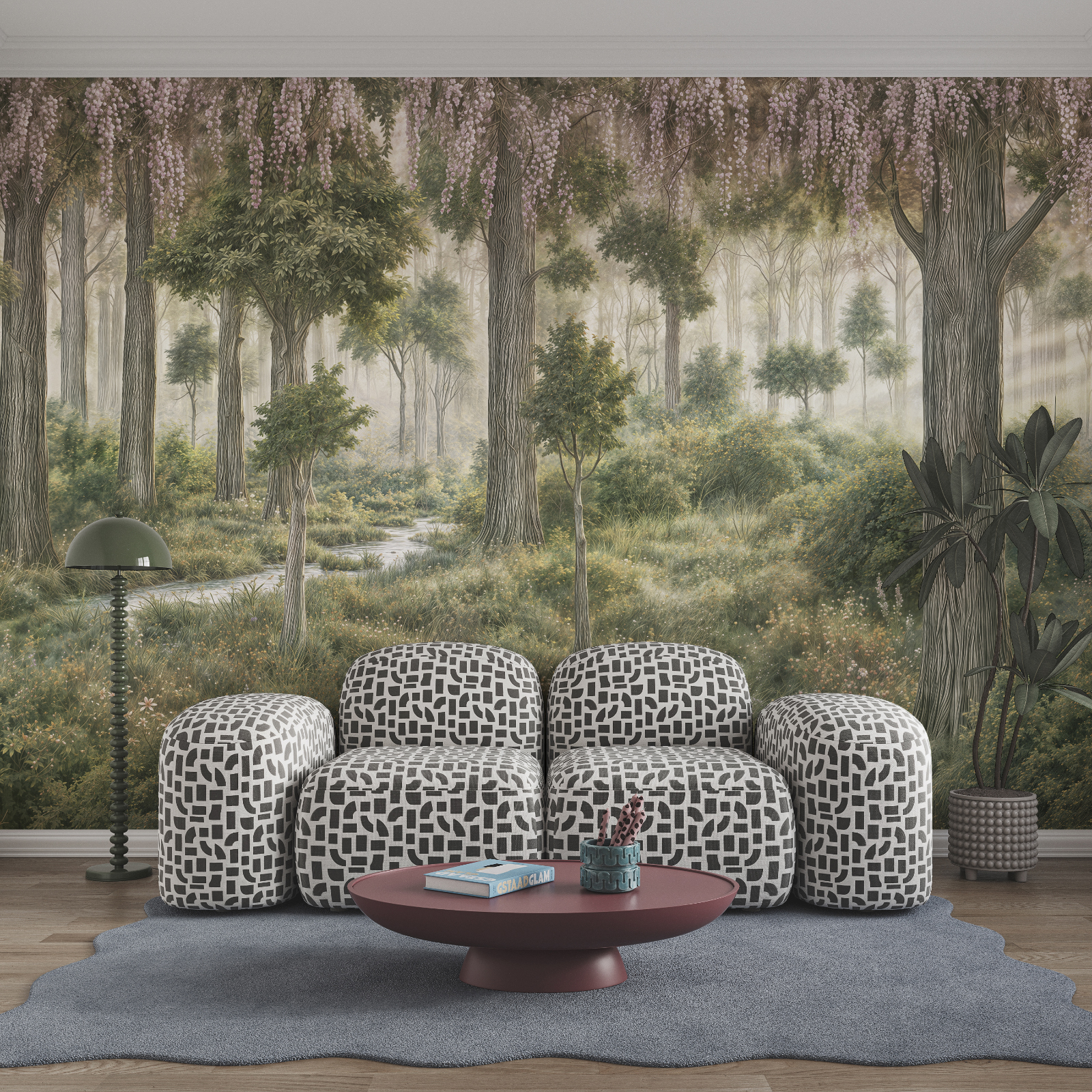 Schilderij van een bos met bomen en planten Schilderij van een bos met bomen en planten