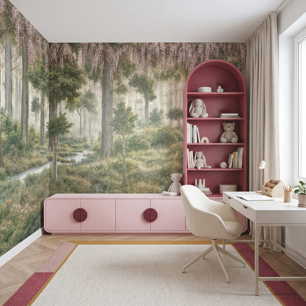 Schilderij van een bos met bomen en planten Schilderij van een bos met bomen en planten