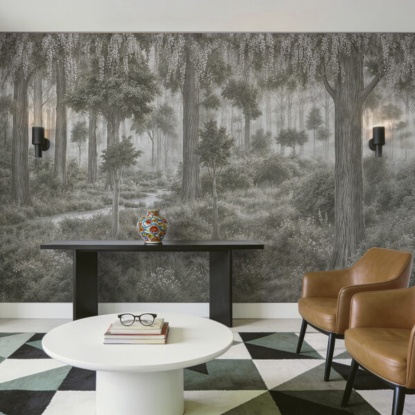 Schilderij van een bos met bomen en planten Schilderij van een bos met bomen en planten