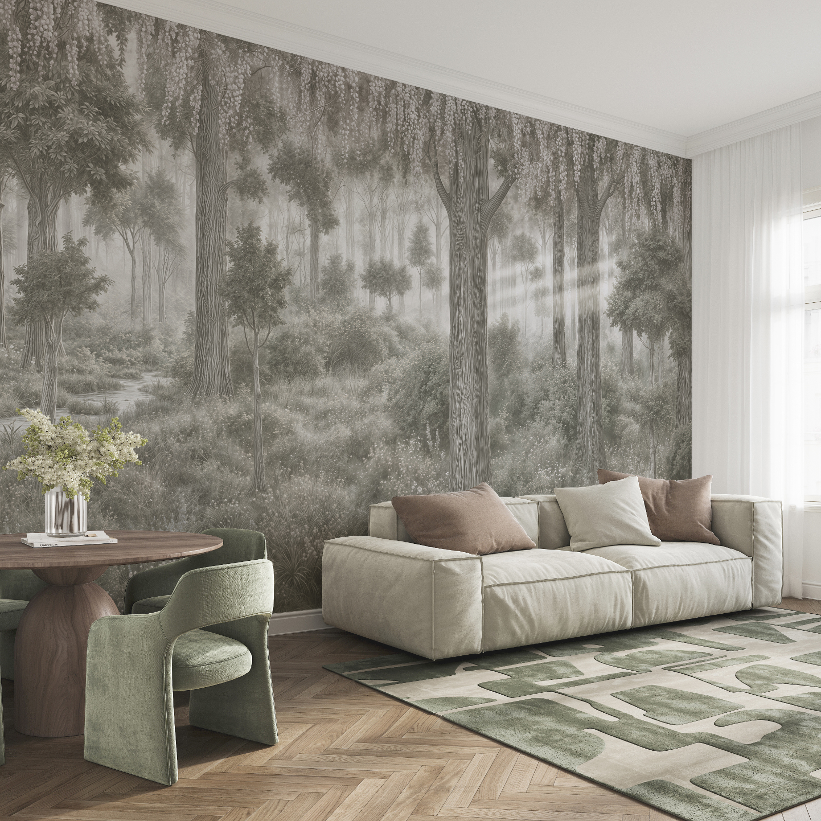 Schilderij van een bos met bomen en planten Schilderij van een bos met bomen en planten
