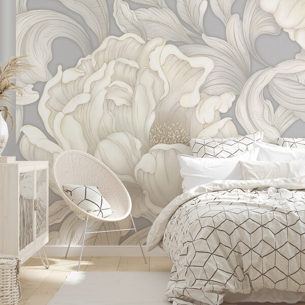 Behang met bloemen en bladeren Behang met bloemen en bladeren