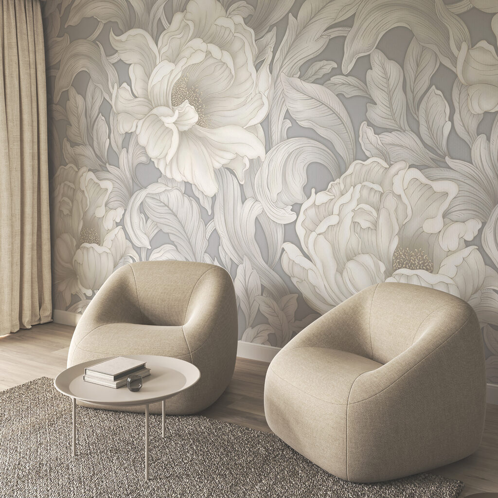 Behang met bloemen en bladeren Behang met bloemen en bladeren