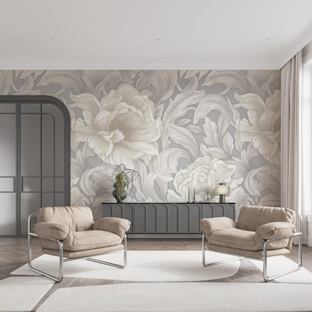 Behang met bloemen en bladeren Behang met bloemen en bladeren