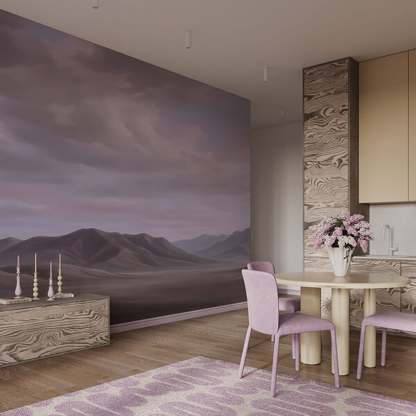 Landschap van een woestijn met heuvels en wolken Landschap van een woestijn met heuvels en wolken