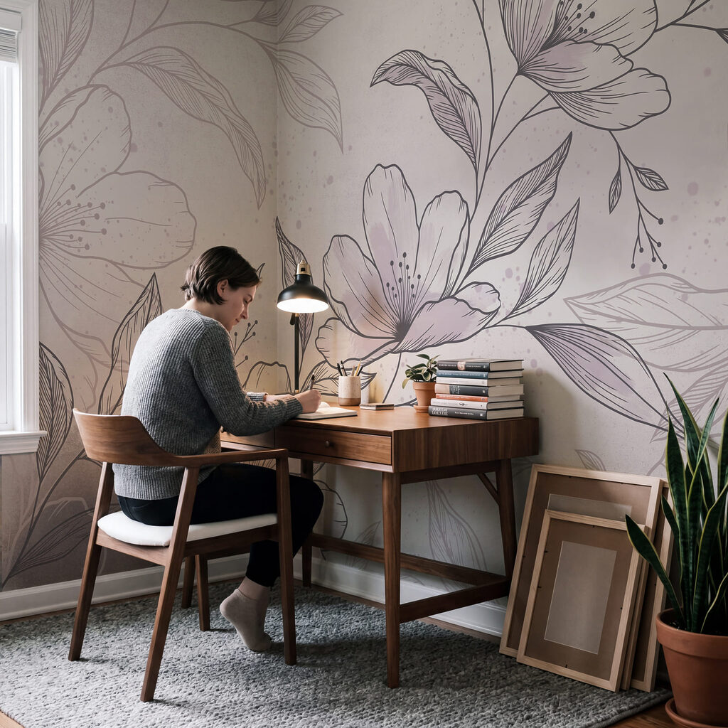 Tekening van bloemen en bladeren