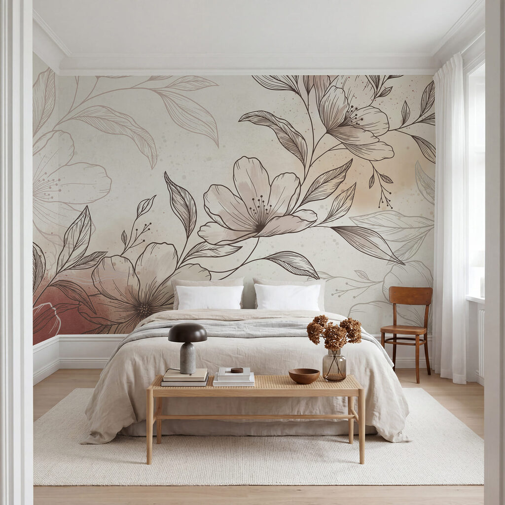 Tekening van bloemen en bladeren