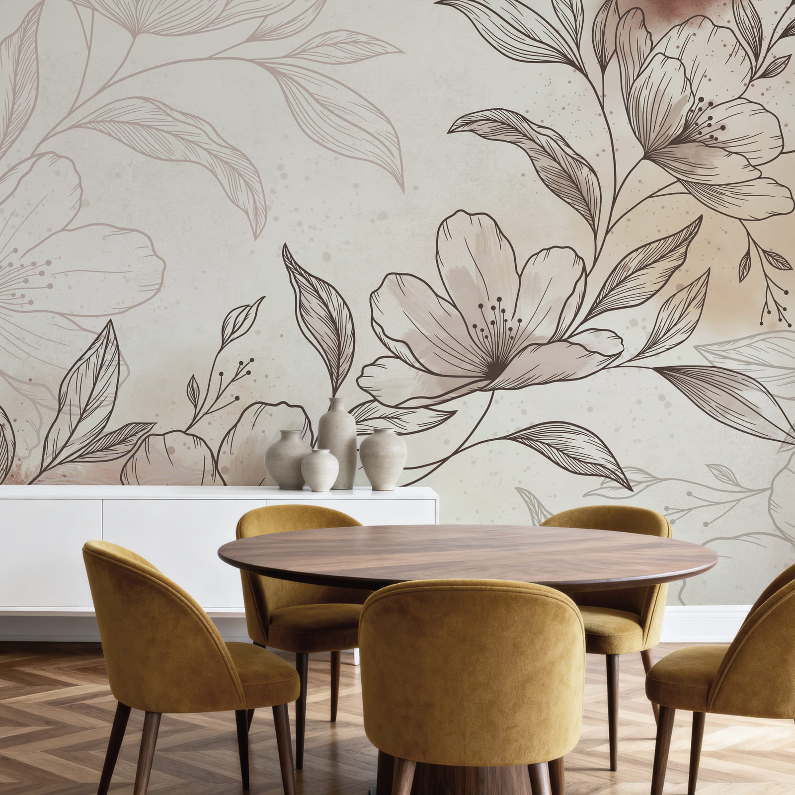 Tekening van bloemen en bladeren