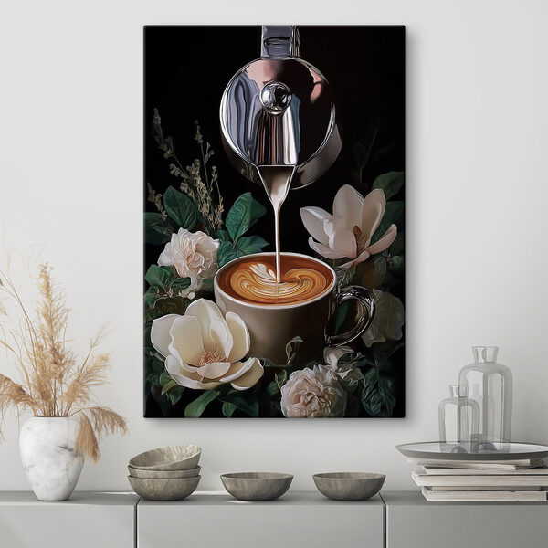Person pouring milk into a cup of coffee Person pouring milk into a cup of coffee