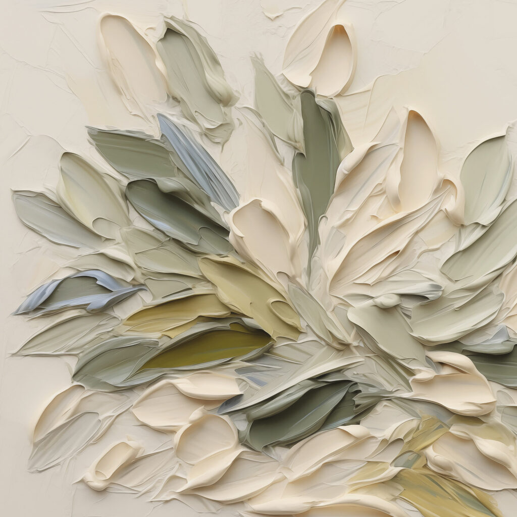 Painting of leaves on a white surface