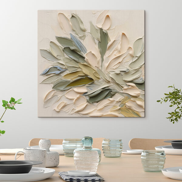 Painting of leaves on a white surface