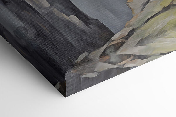 Painting of a rocky canyon