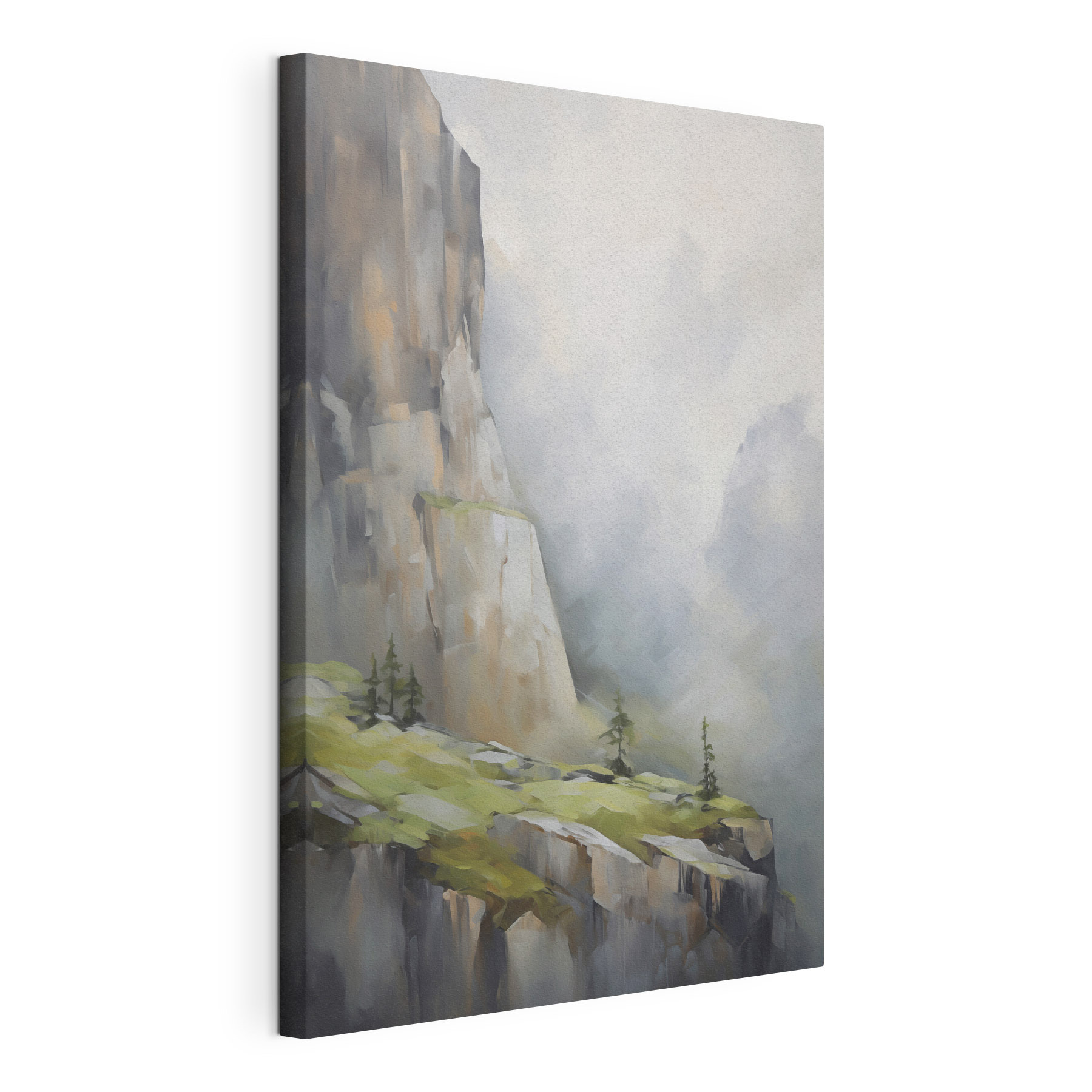 Painting of a mountain with trees