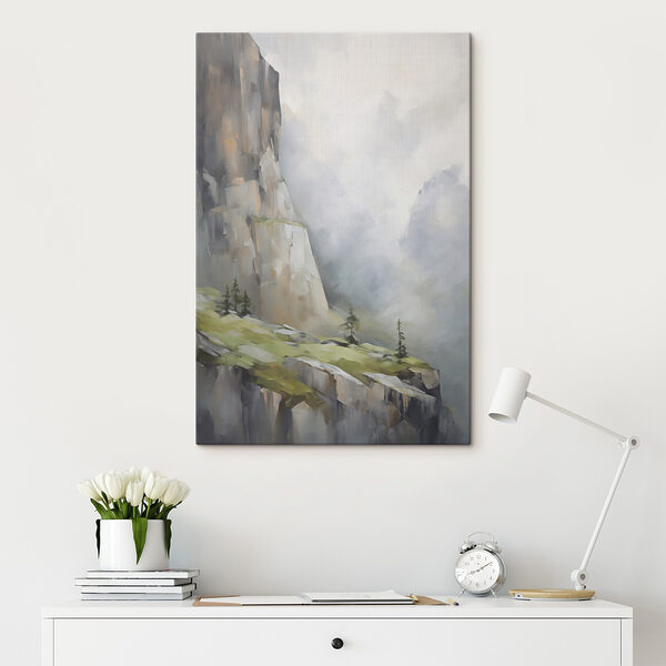 Painting of a mountain with trees