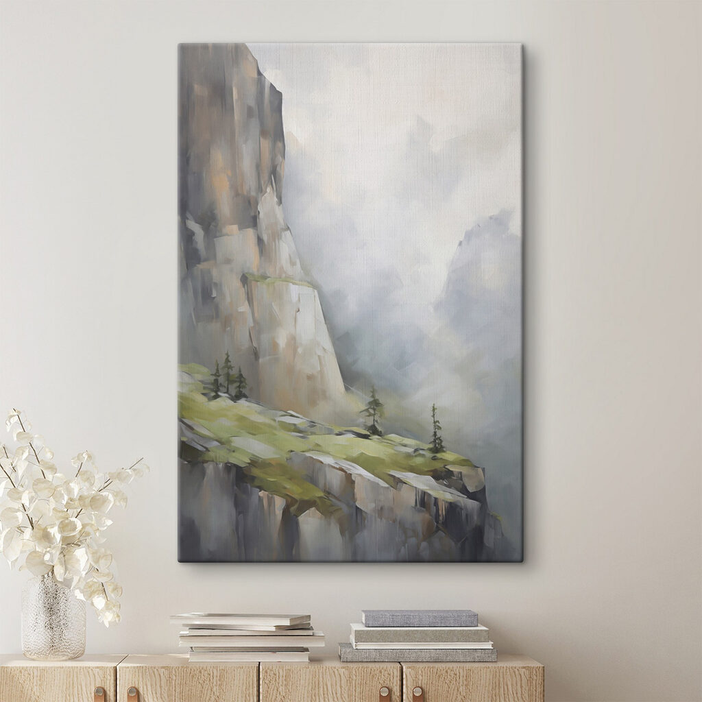 Painting of a mountain with trees