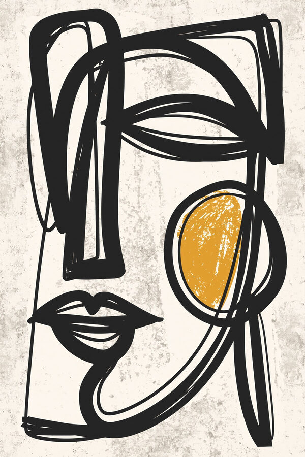 Black and yellow drawing of a face Black and yellow drawing of a face