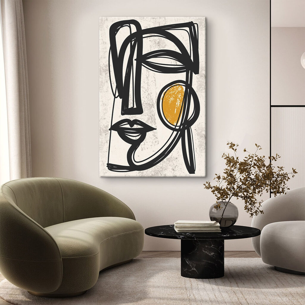 Black and yellow drawing of a face Black and yellow drawing of a face