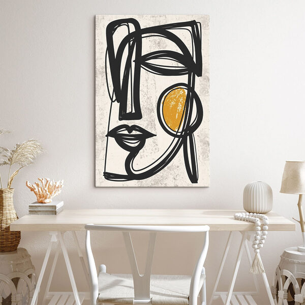 Black and yellow drawing of a face Black and yellow drawing of a face