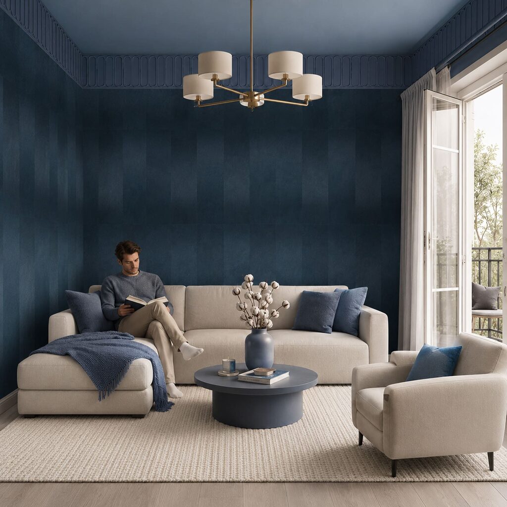 Muur met blauwe en grijze strepen