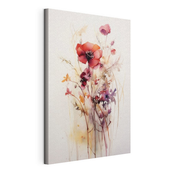 Een schilderij van bloemen op een witte achtergrond Canvas Schilderijen Een schilderij van bloemen op een witte achtergrond