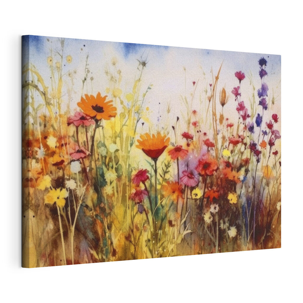 A painting of flowers in a field
