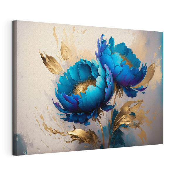 Canvas Schilderijen Levendig blauw bloeit te midden van spetters