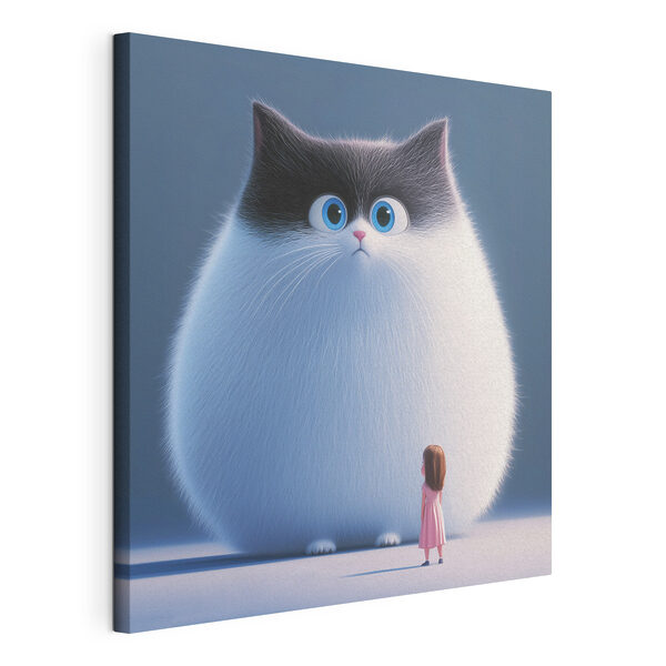 Canvas Schilderijen Canvas Schilderijen Spotprent van een kat die naar een klein meisje kijkt (Artikelnummer: s41974)