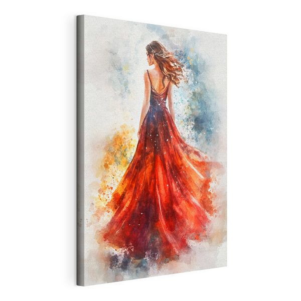 Vrouw in een rode jurk Canvas Schilderijen Vrouw in een rode jurk