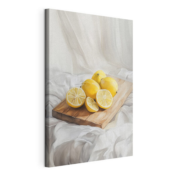Groep citroenen op een snijplank Canvas Schilderijen Groep citroenen op een snijplank