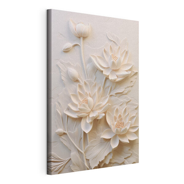 Canvas Schilderijen Snijwerk van witte bloemen op een muur