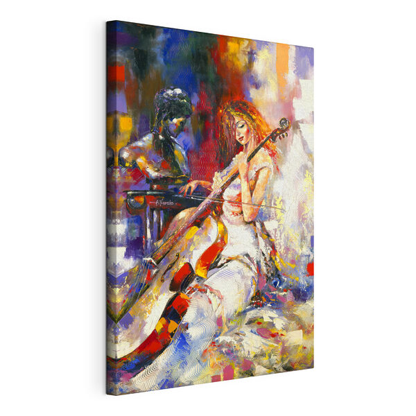 Canvas Schilderijen Een vrouw die cello speelt