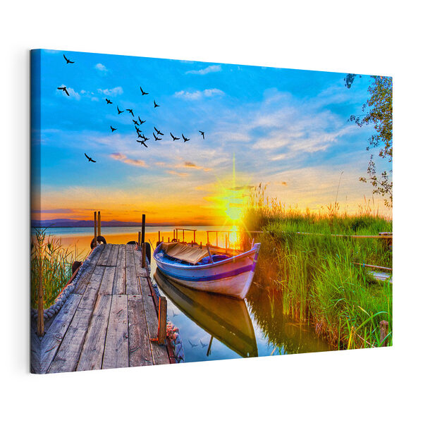 Een boot op het water Canvas Schilderijen Een boot op het water