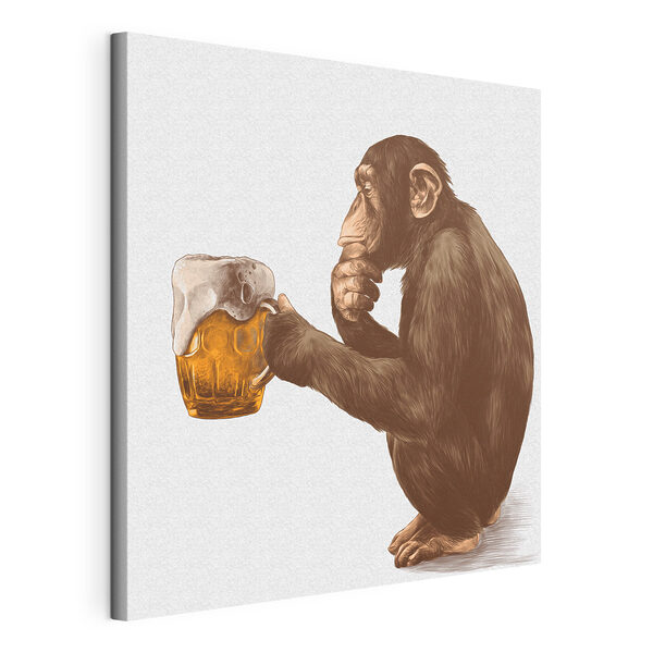 Canvas Schilderijen Aap met een pul bier