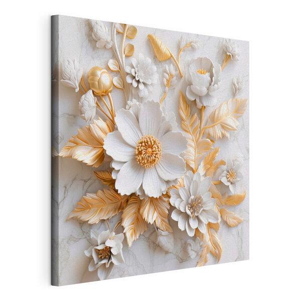 Canvas Schilderijen Elegant bloemmotief in crème en beige