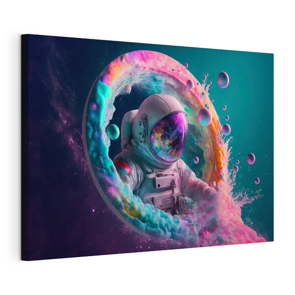 Een astronaut in een kleurrijke cirkel Canvas Schilderijen Een astronaut in een kleurrijke cirkel