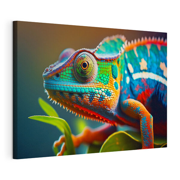 Kleurrijke hagedis op een blad Canvas Schilderijen Kleurrijke hagedis op een blad