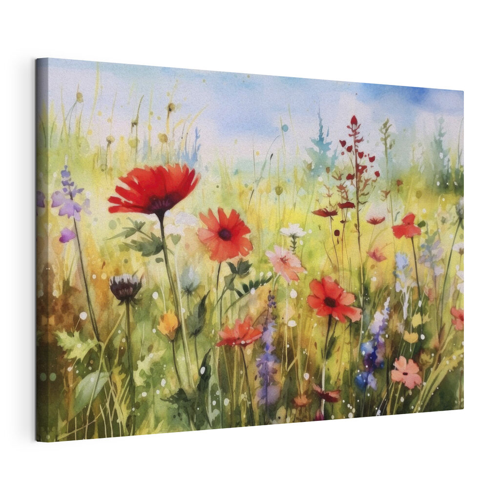 A painting of flowers in a field A painting of flowers in a field