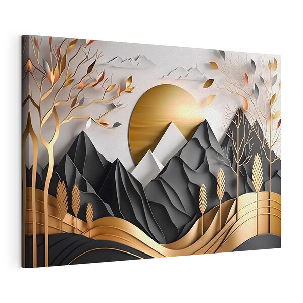 Een papieren uitsnede van een berglandschap Canvas Schilderijen Een papieren uitsnede van een berglandschap
