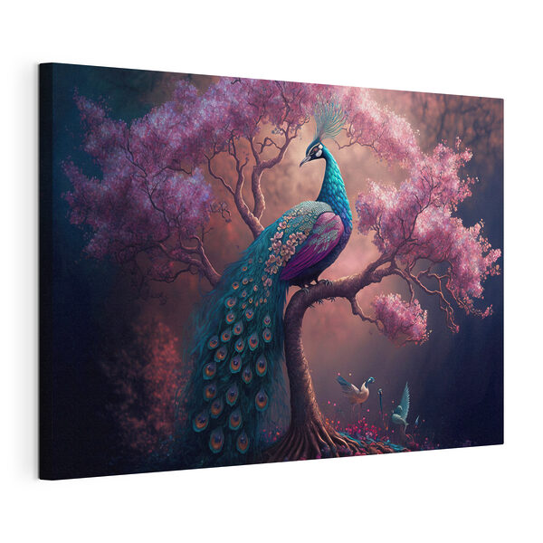 Een pauw op een boom Canvas Schilderijen Een pauw op een boom
