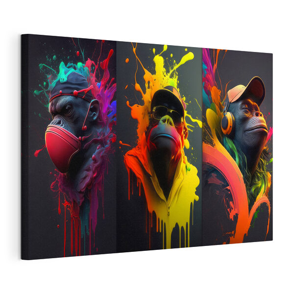 Een collage van afbeeldingen van een aap met kleurrijke verfspatten Canvas Schilderijen Een collage van afbeeldingen van een aap met kleurrijke verfspatten