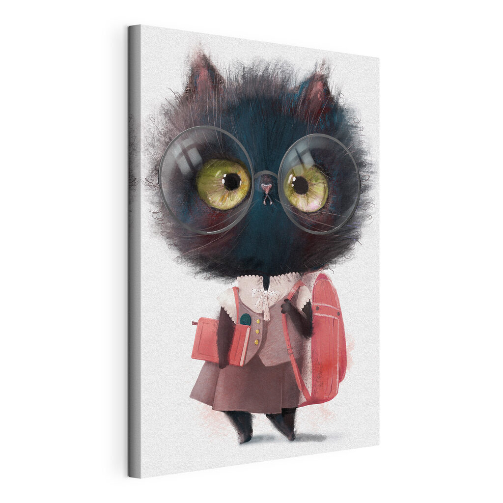 A cat wearing glasses and a school uniform