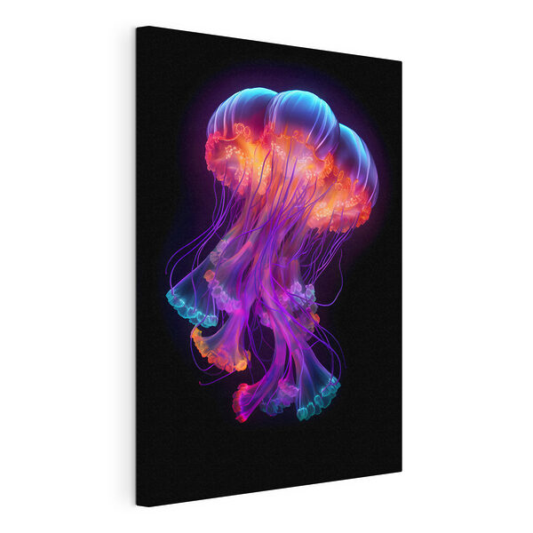 Een kleurrijke kwal met veel tentakels Canvas Schilderijen Een kleurrijke kwal met veel tentakels