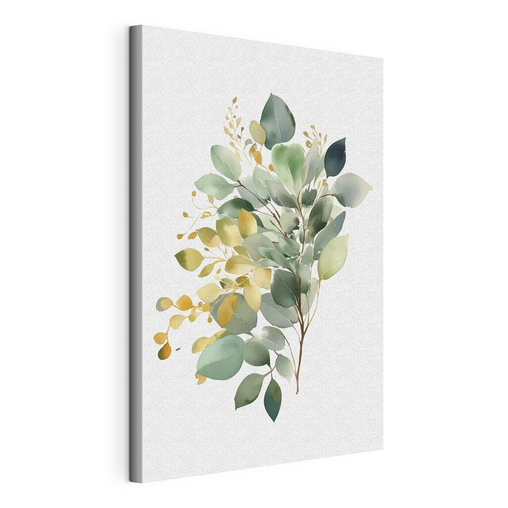 Watercolor painting of a branch with leaves