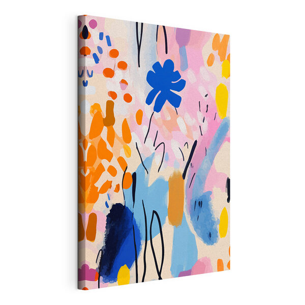 Een kleurrijk schilderij van bloemen en bladeren Canvas Schilderijen Een kleurrijk schilderij van bloemen en bladeren