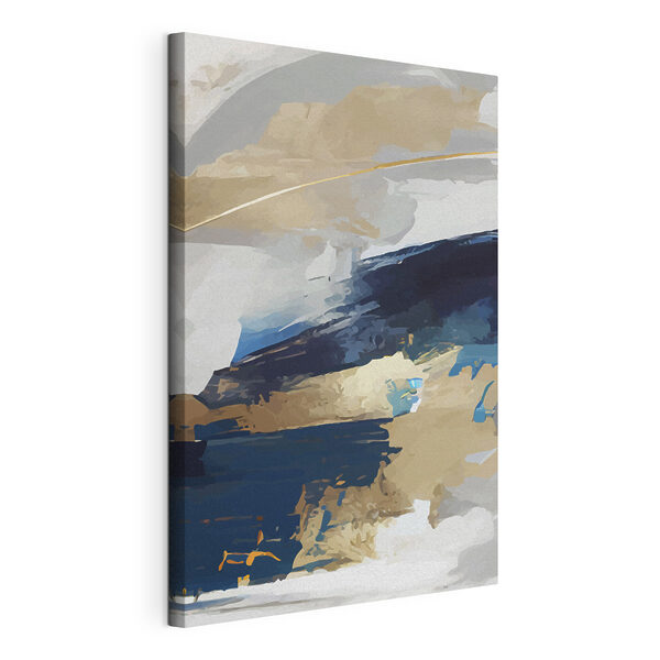 Een schilderij van blauwe en witte en bruine verf Canvas Schilderijen Een schilderij van blauwe en witte en bruine verf