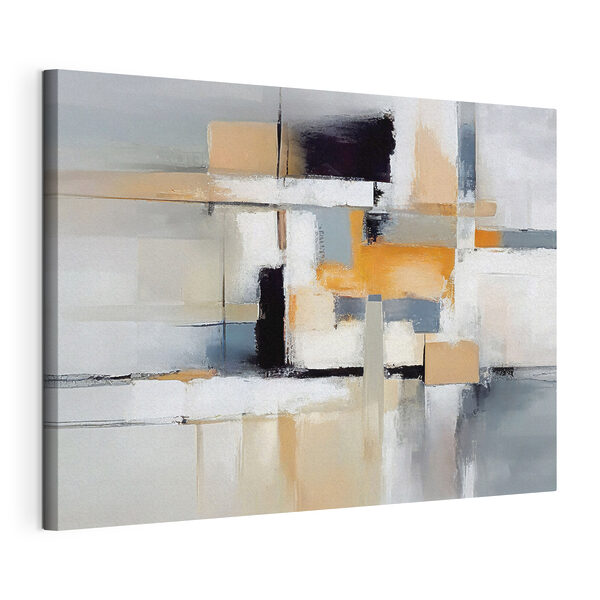 Een schilderij van een witte en zwarte abstracte kunst Canvas Schilderijen Een schilderij van een witte en zwarte abstracte kunst