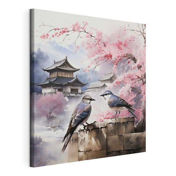 Canvas Schilderijen Een schilderij van vogels op een muur