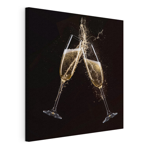 Twee glazen champagne met spuitvloeistof Canvas Schilderijen Twee glazen champagne met spuitvloeistof